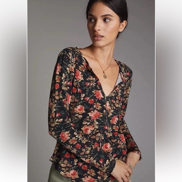 Pilcro Tops - Pilcro Anthropologie Split-Neck Blouse Top Floral Printed Pullover XL?